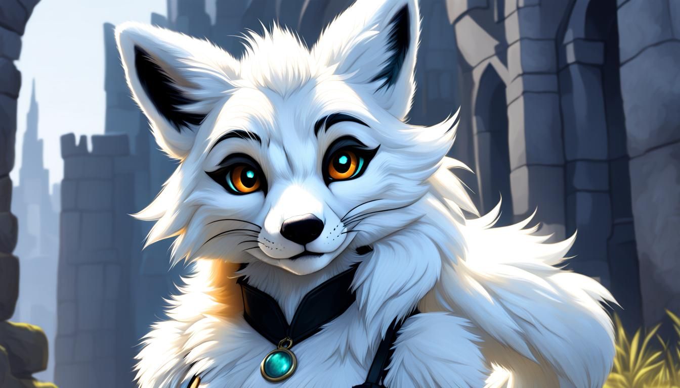 Anthro White Fox Character in Detailed Matte Painting