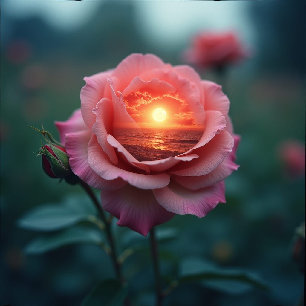 Rose and Earth Double Exposure with Ink Colors