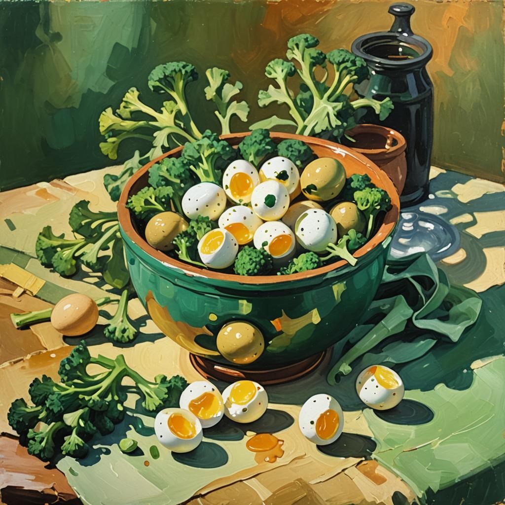 Impressionist Still Life of Quail Eggs in Gouache