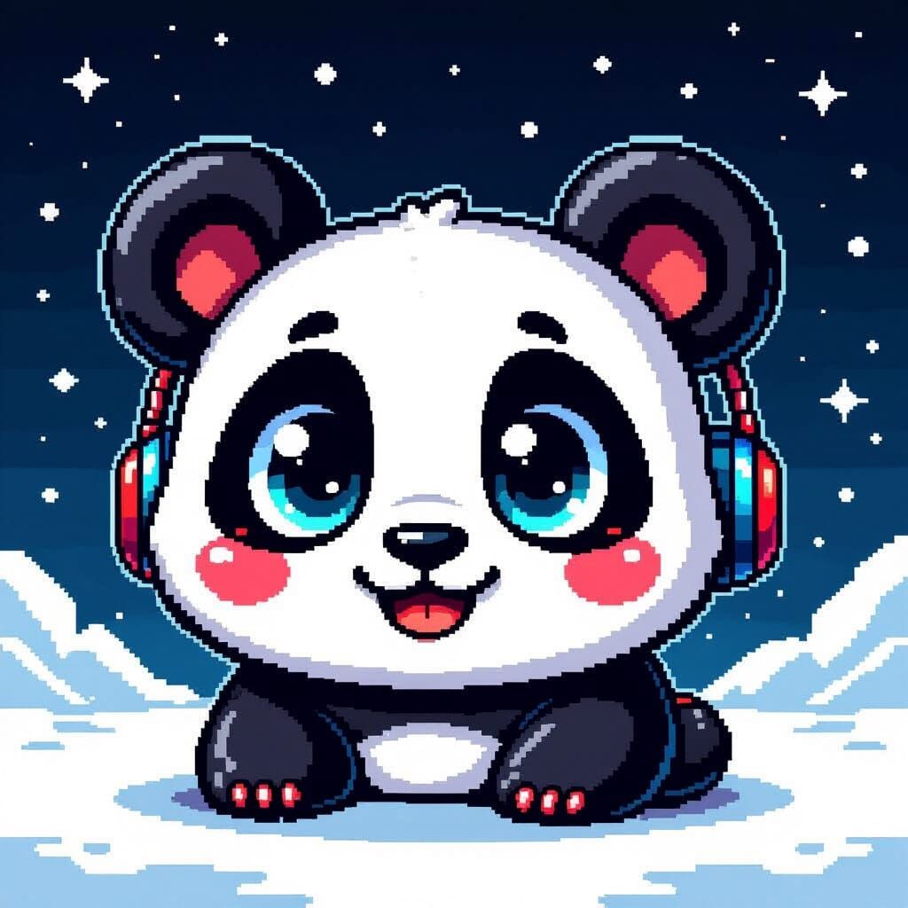 Pixel Art Panda Face in 8-Bit CryptoPunk Style