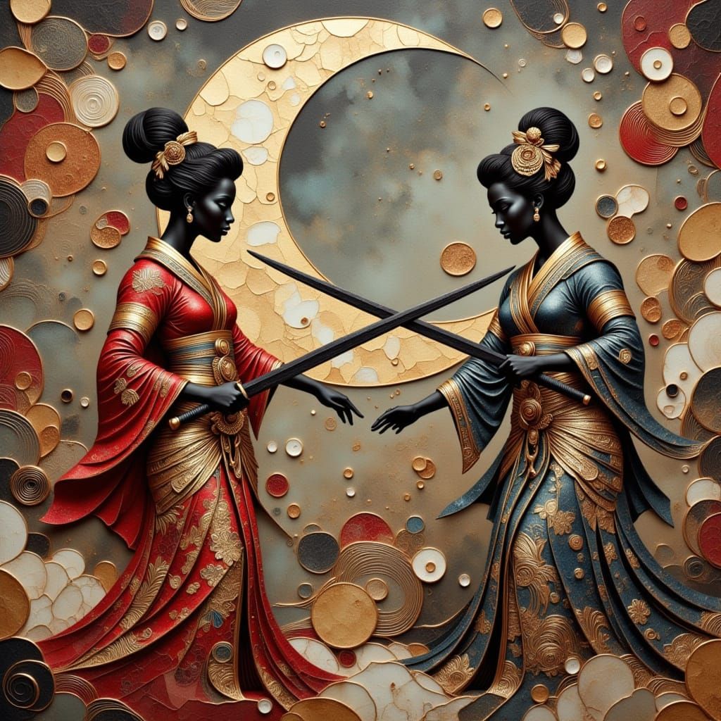 Rebel Geishas in a Cloisonne-Inspired Swordfight Scene