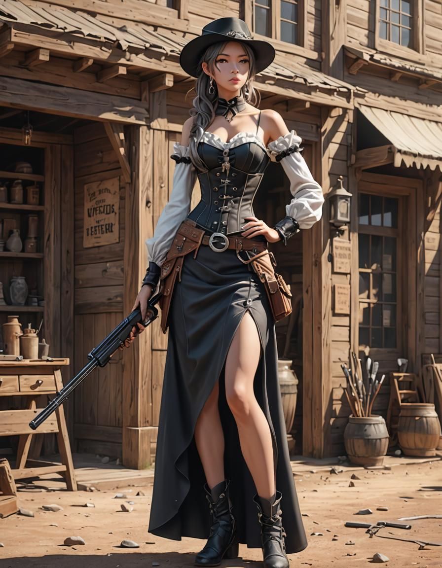 Anime Style Western Woman with Rifle