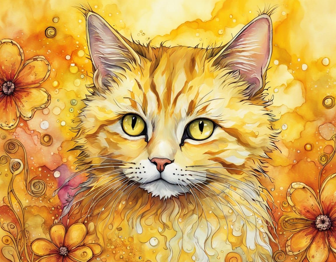 Vibrant Yellow Kitten in Ethereal Sunset Light