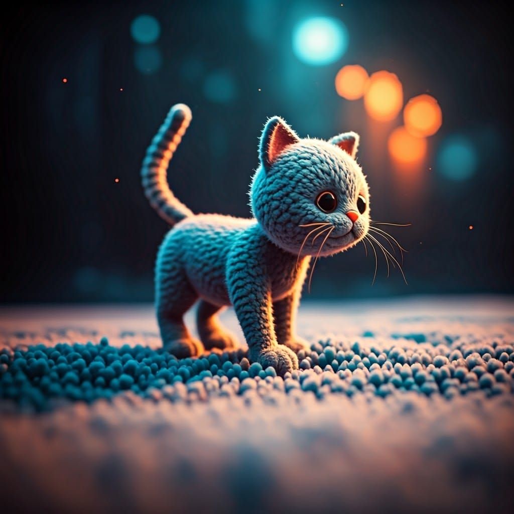 Knitted Cat Plush in Dreamlike Concept Art Style