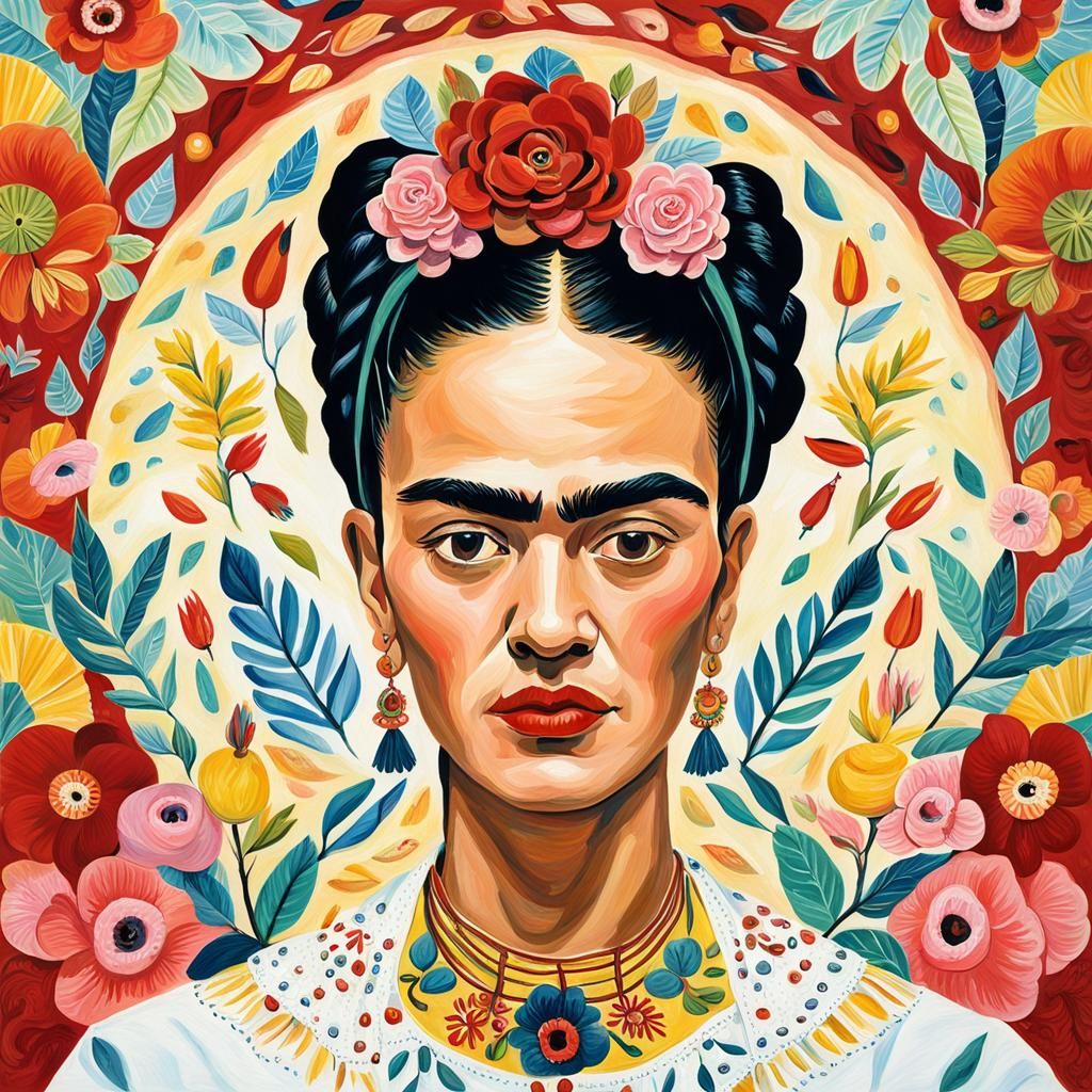 Detailed Gouache Painting in Frida Kahlo Style