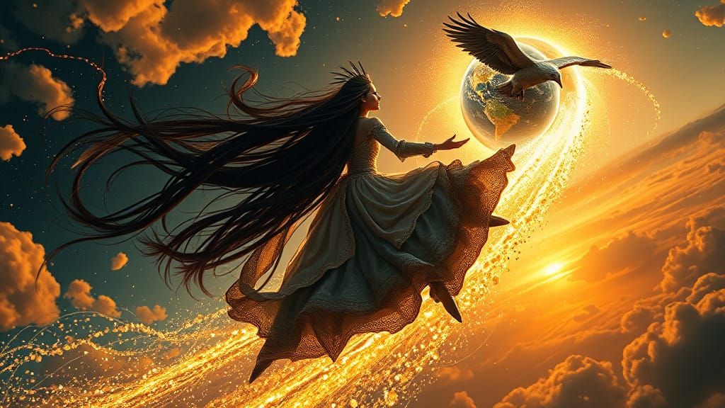 Cosmic Goddess Rides Comet's Tail amidst Starlight and Forgo...