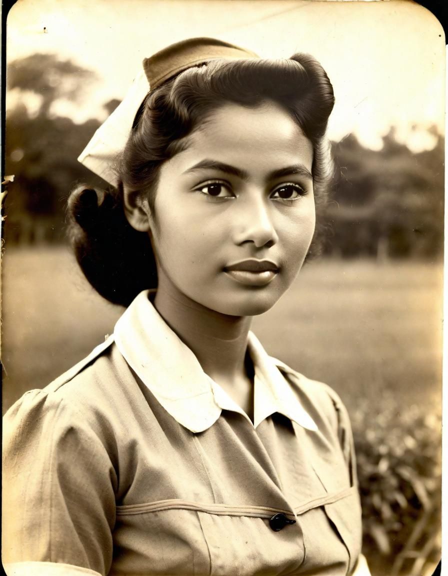 Vintage Photo of Indonesian Nurse in 1940s Landscape