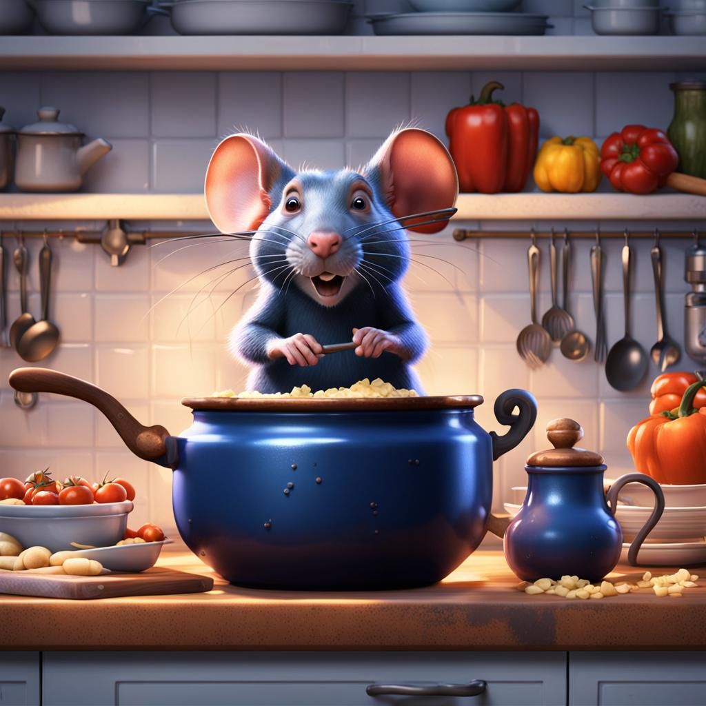 Remy in Gusteau's Kitchen: Detailed Digital Painting