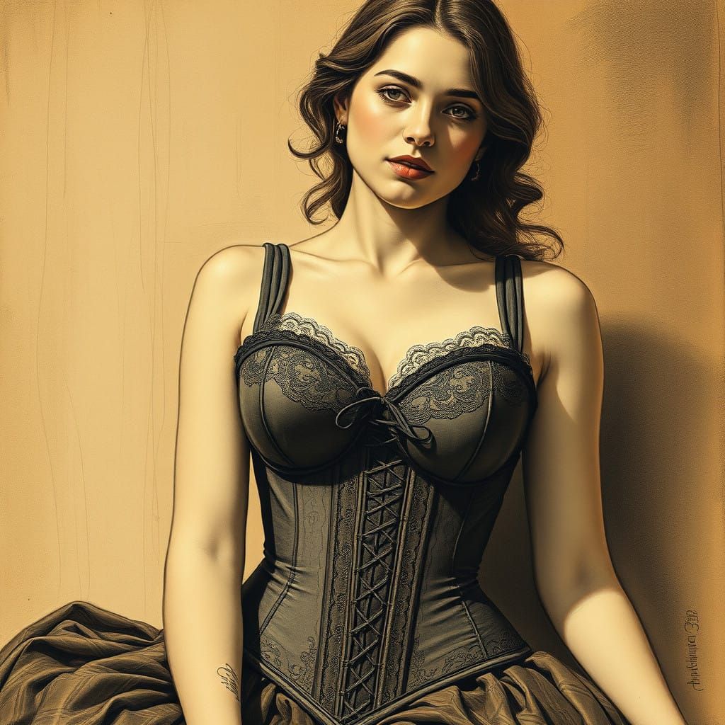 Elegant Lady in Victorian Corset, Golden Light