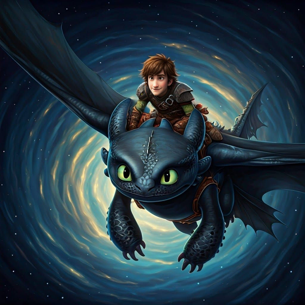 HTTYD's Toothless Soars Under Starry Night Sky in Vivid Fant...