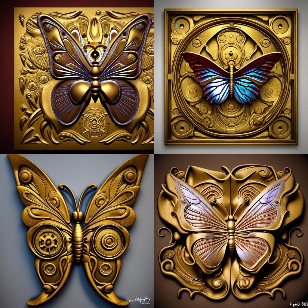 Gold Intricate Butterfly Bas Relief Steampunk Sculpture