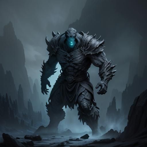 Towering Bedrock Colossus in Digital Matte Painting