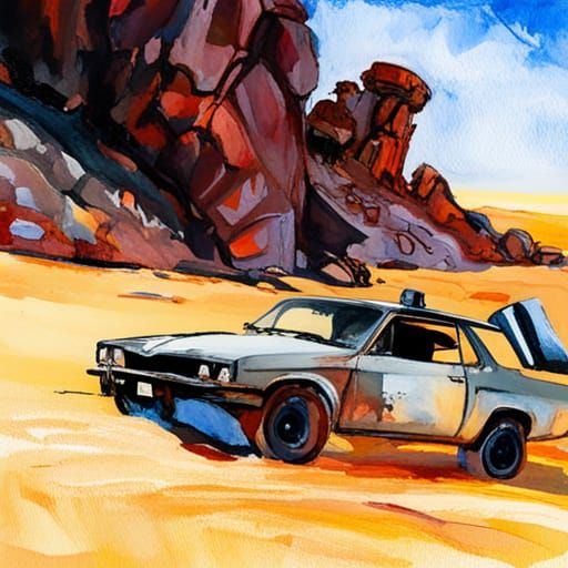 Mad Max in Gouache and Watercolor Style