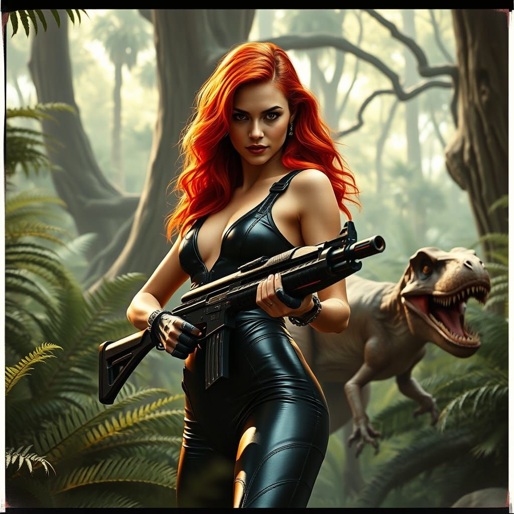 Prehistoric Jungle Defender in Noir Retrofuturism