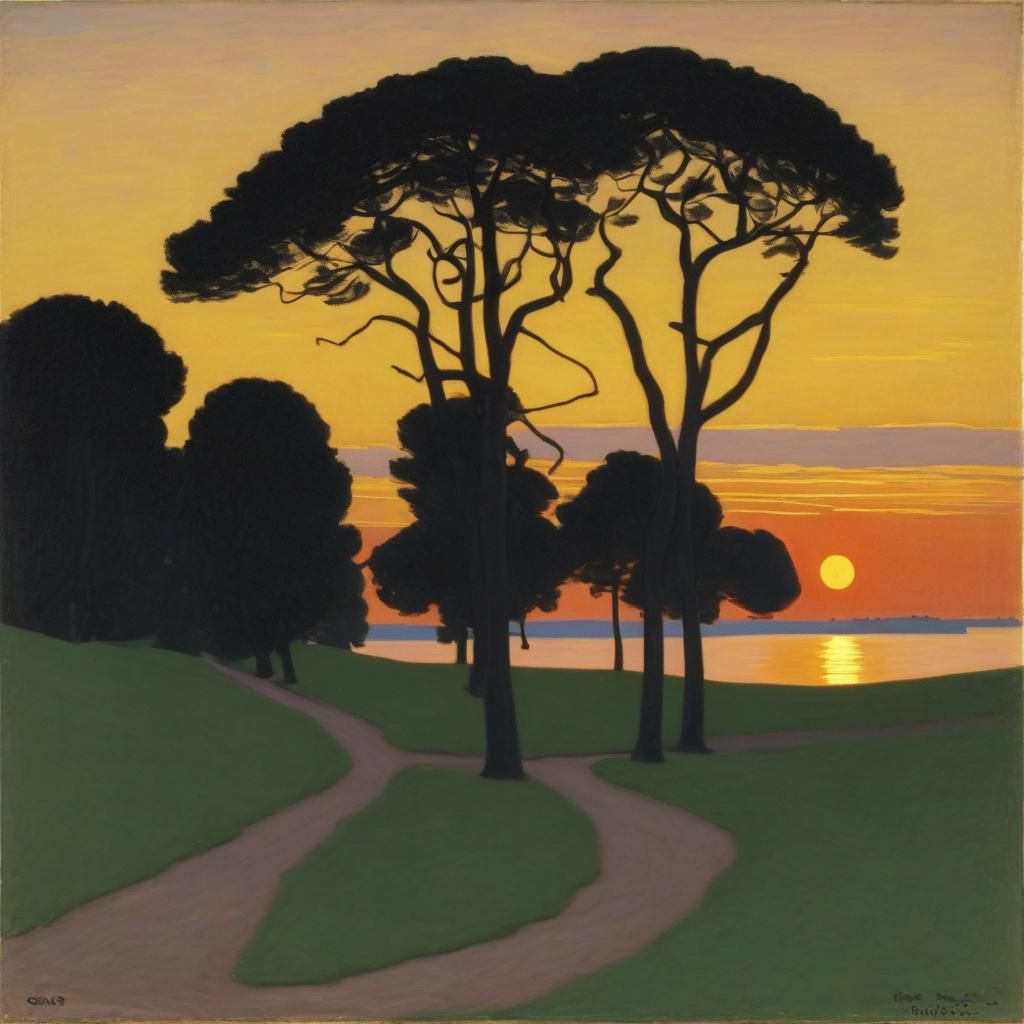 Vallotton Style Sunset Woodcut