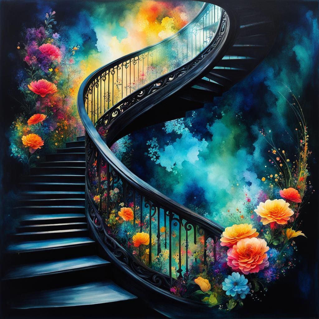 Dreamlike Staircase: Double Exposure Alcohol Ink Art
