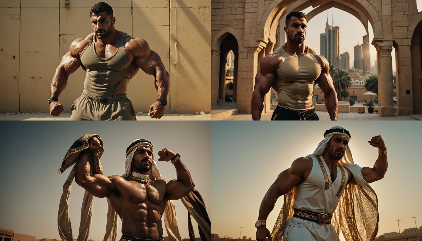 Arab Bodybuilder Flexing in Ghutra Headdress
