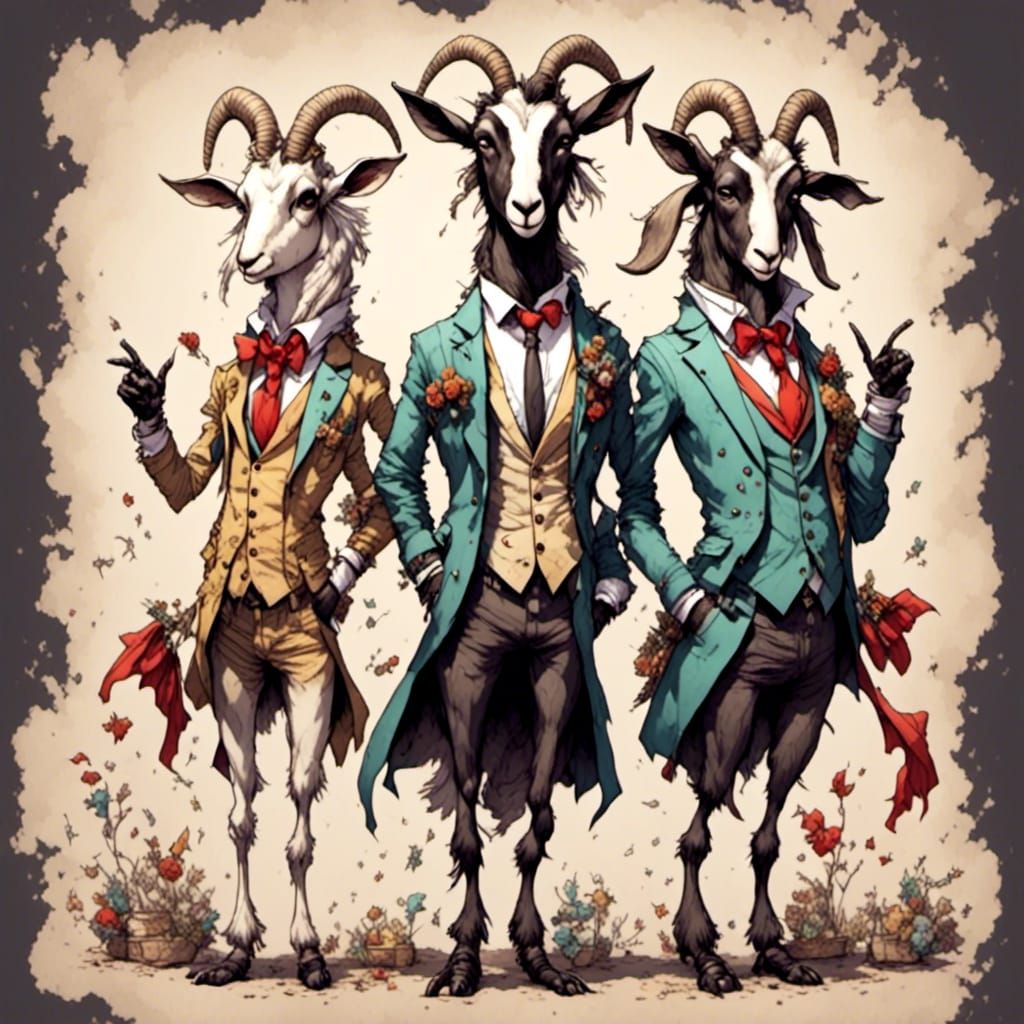 Cartoon Goats in Costume: Humorous Fantasy Art