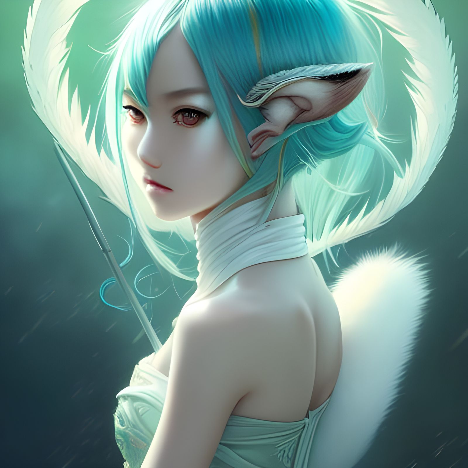 Anime Goddess with Fox Features in Digital Art