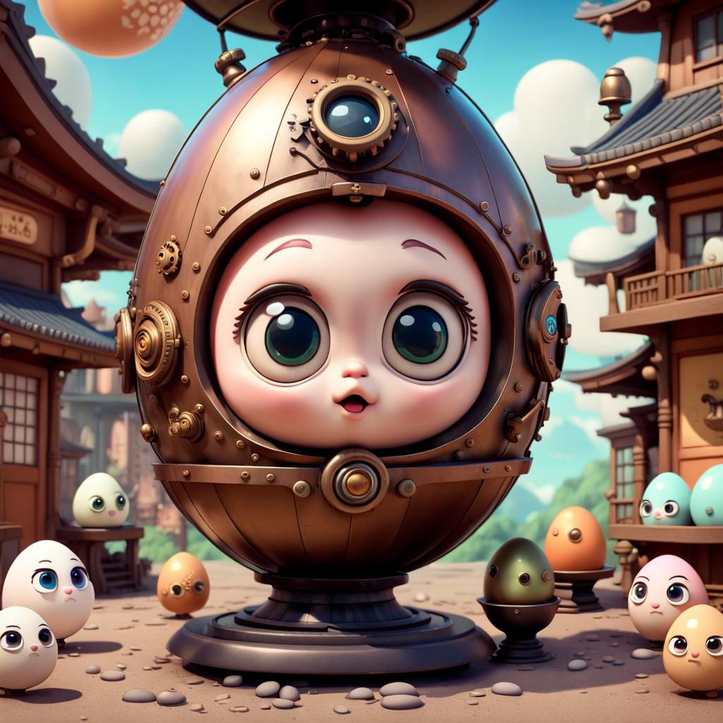 Steampunk Chibi Eggs in Japanese Art Style