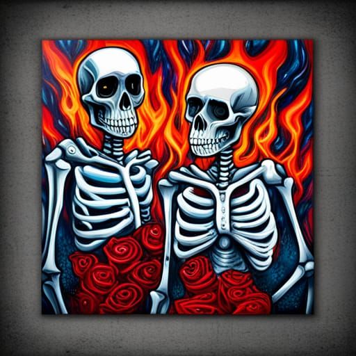 Skeleton Couple in Colorful Graffiti Street Art