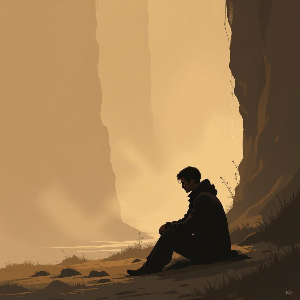 Figure in Contemplation Amidst Muted Tones