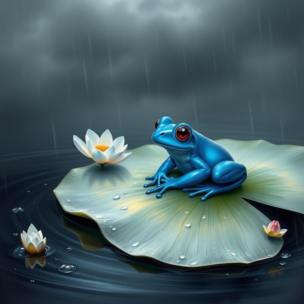 Frog in Serene Pond Landscape