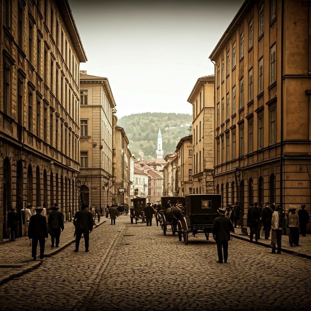 Street Chaos in Sarajevo, 1914, in a Cinematic Style