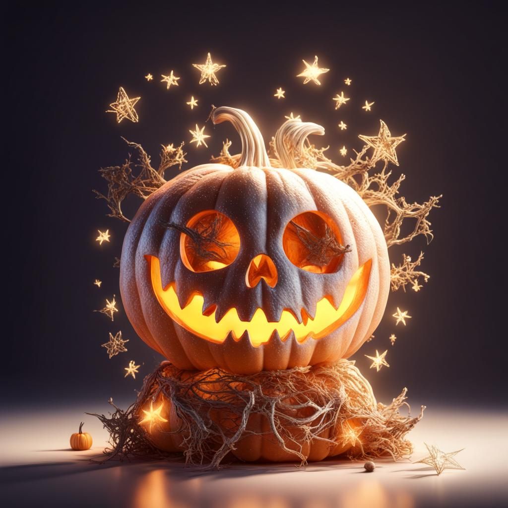 Cosmic Pumpkin Skeleton 3D Render