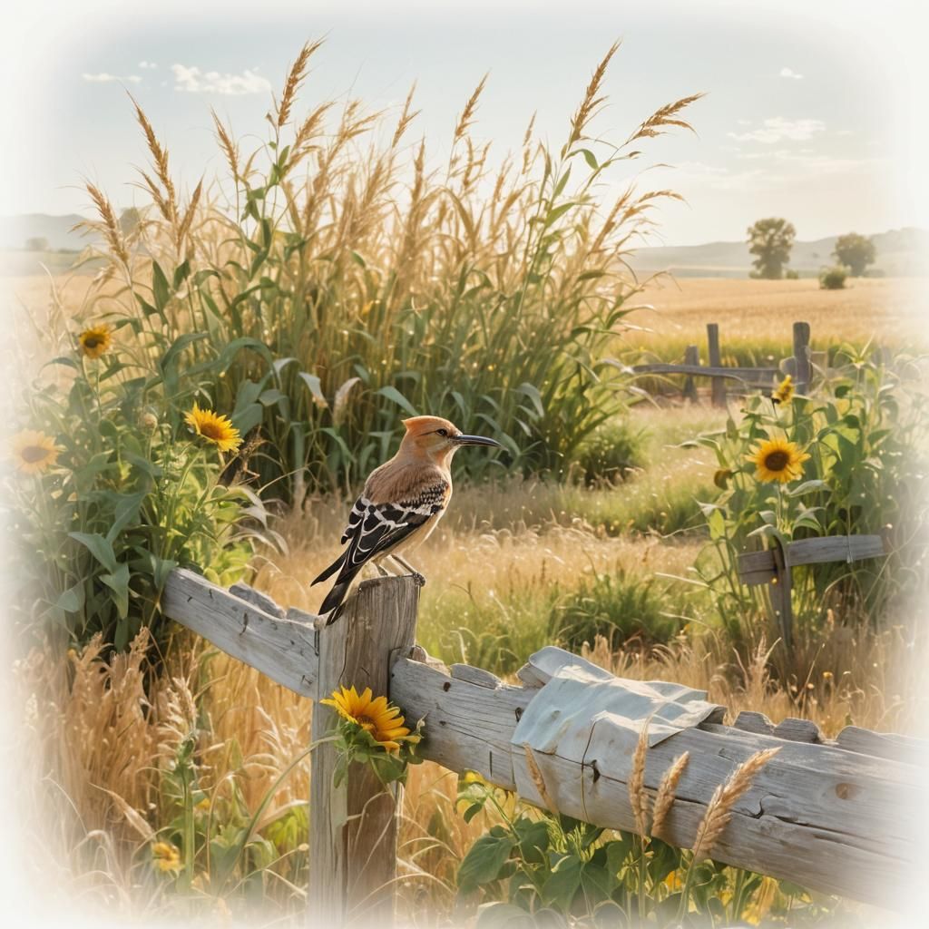 Hyperrealistic Hoopoe Bird in Sunlit Wheat Field
