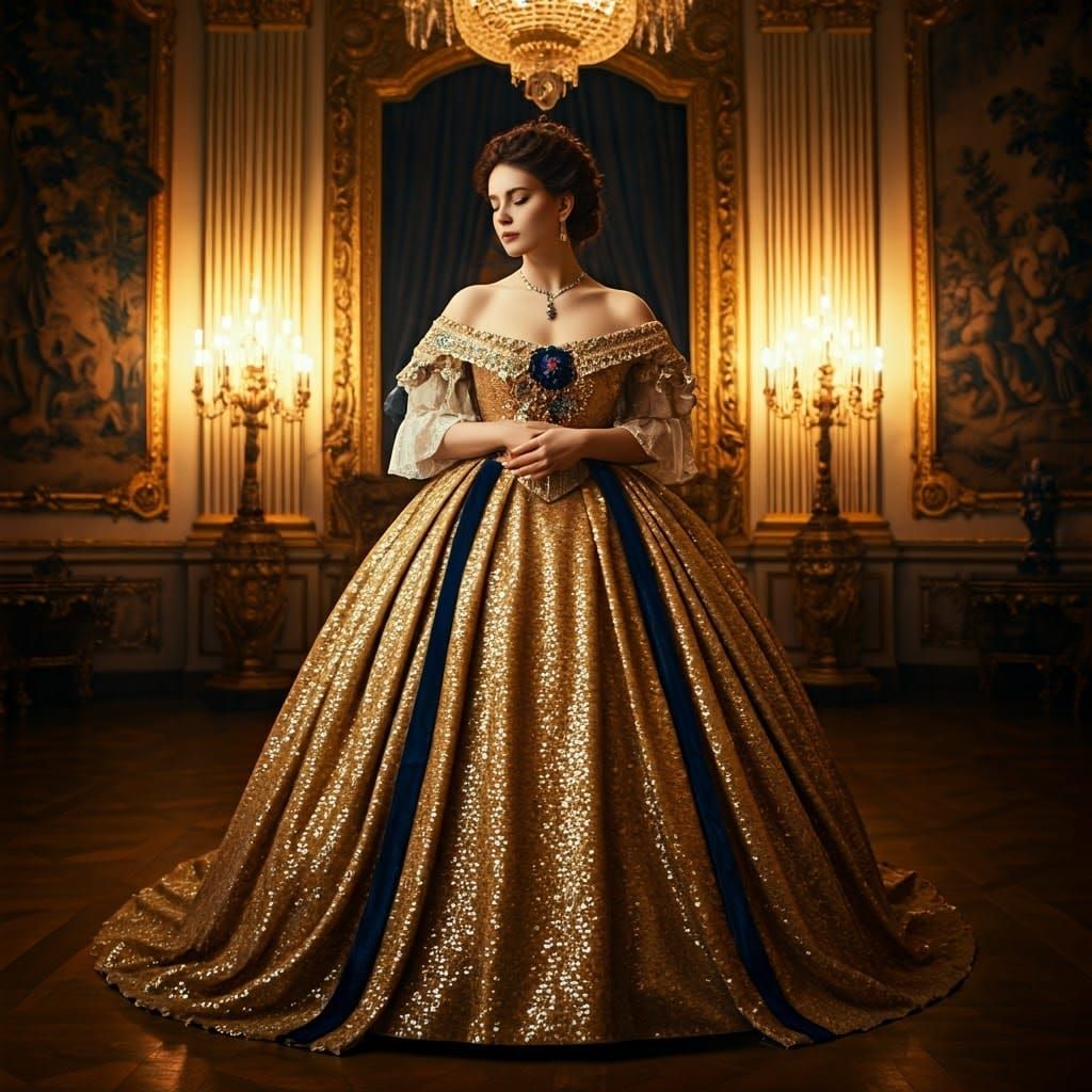 Ethereal Victorian Noblewoman in Opulent Ball Gown