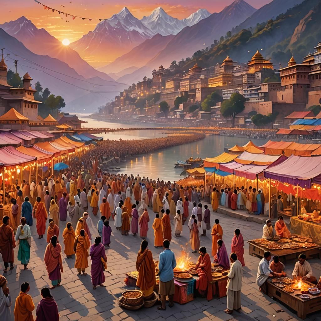 Indian Fair at the Ganges: Fantasy Concept Art