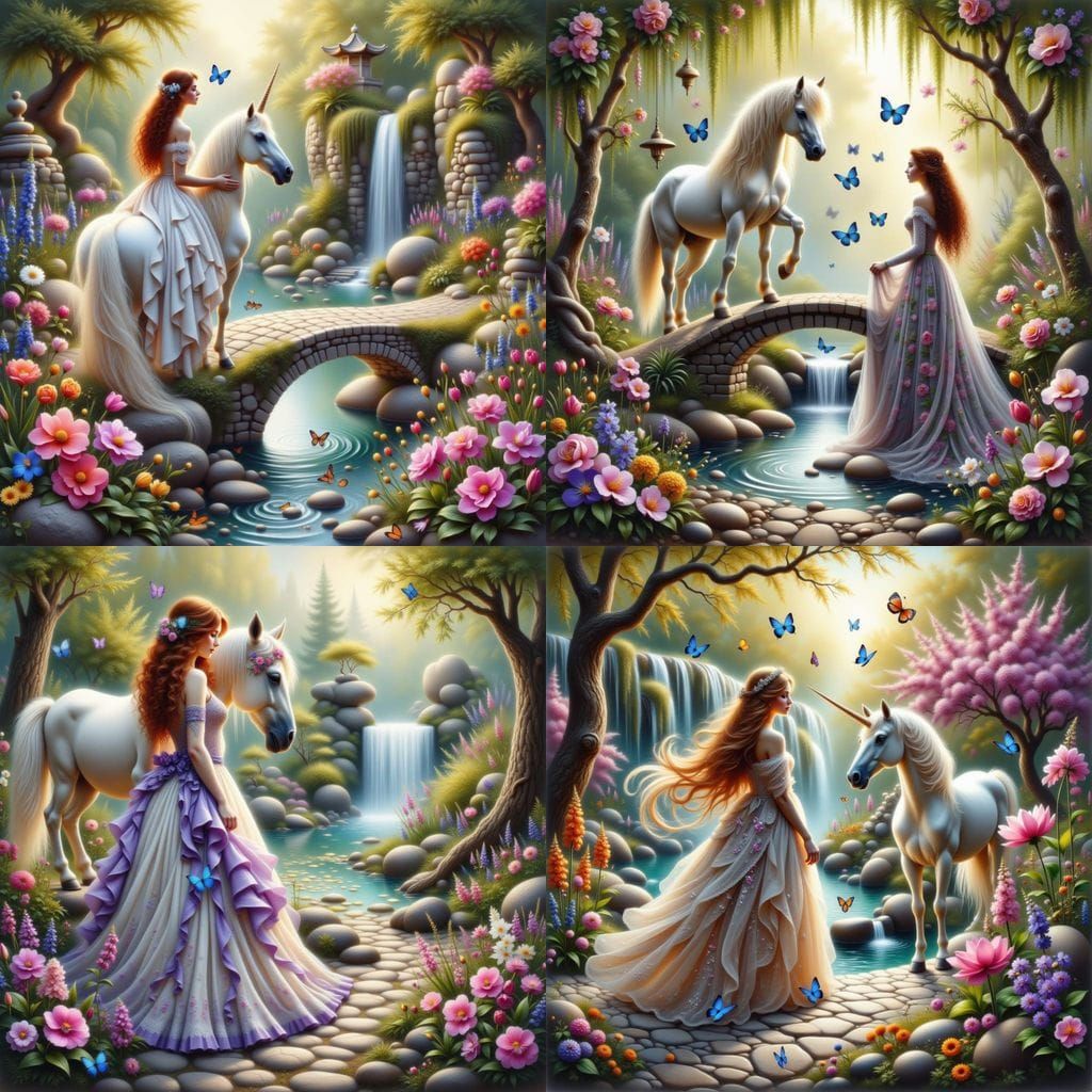 Ethereal Watercolor Portrait of a Girl with a Unicorn in a Z...