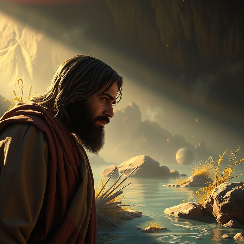 Jesus Heals the Man Born Blind in a Vibrant Fantasy Scene