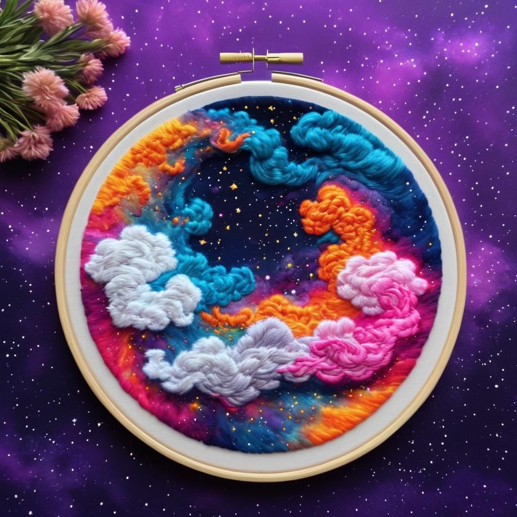 Vibrant Galaxy in Embroidered Style