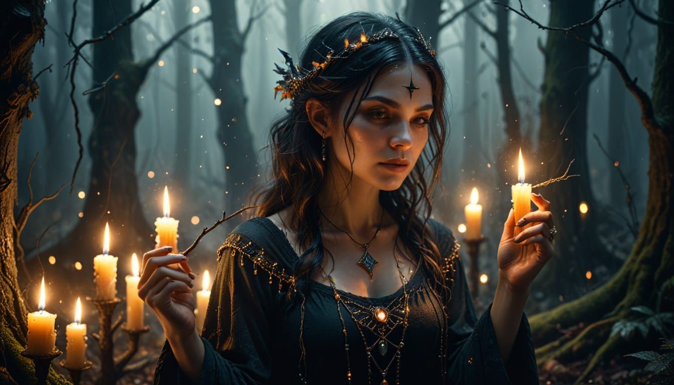 Mystical Witchcraft Scene in Dark Fantasy Art