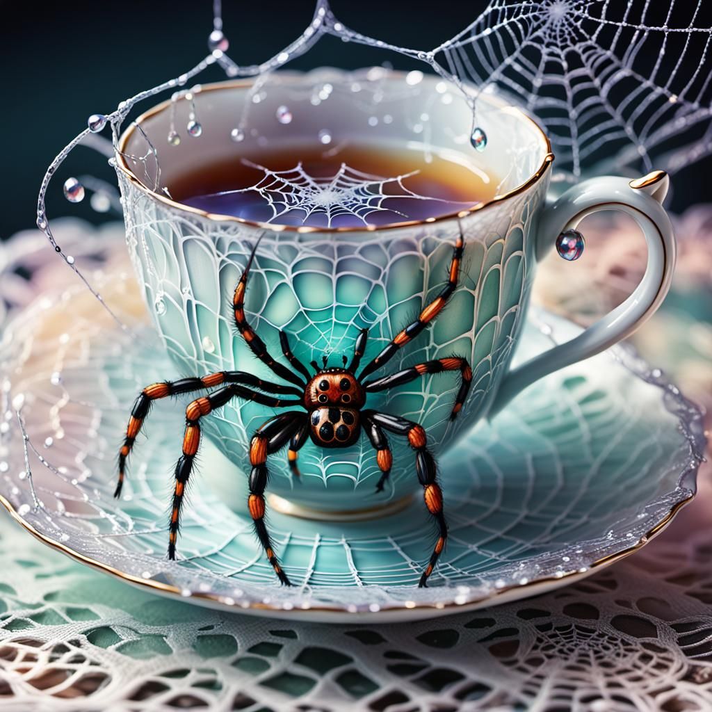 Spider Sipping Tea: Dreamlike Digital Art
