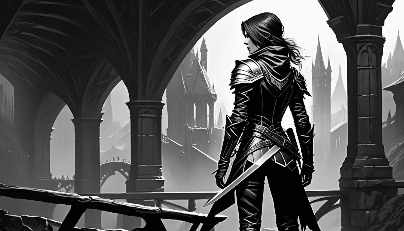 Female Rogue Pencil Sketch in Dark Fantasy Style