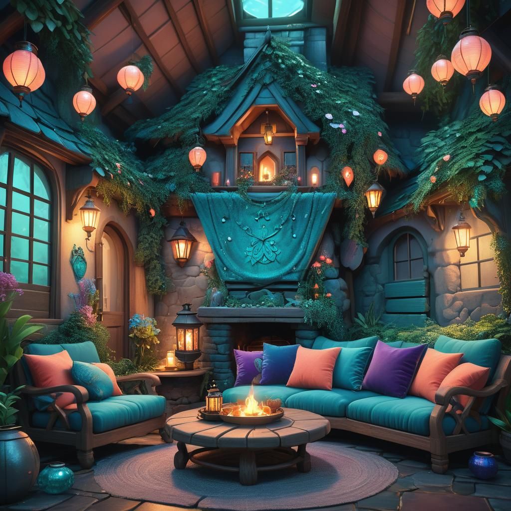 Enchanting Water Fairy Cottage Lounge in Matte Painting Styl...