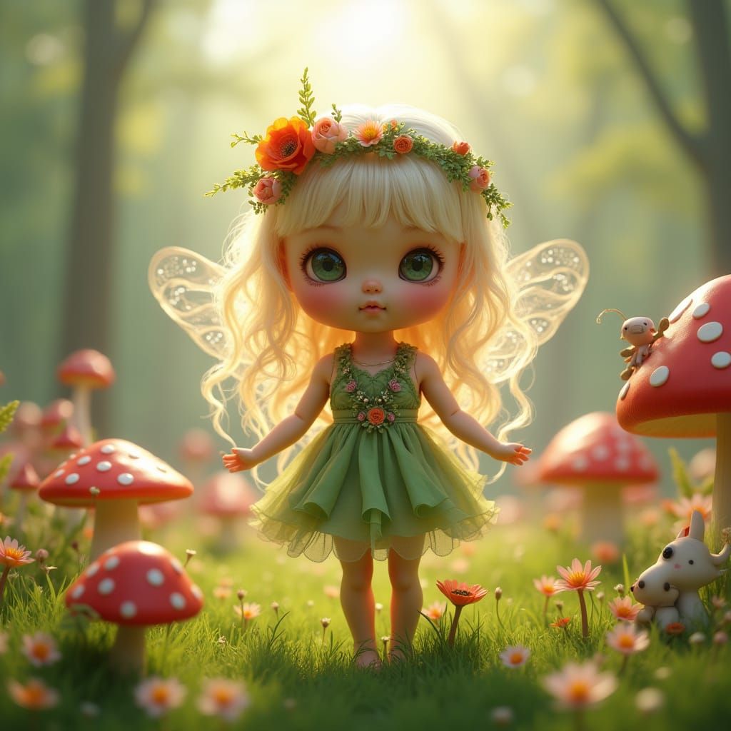 Surreal Kawaii Scene of a Magical Forest Sprite BJD Doll
