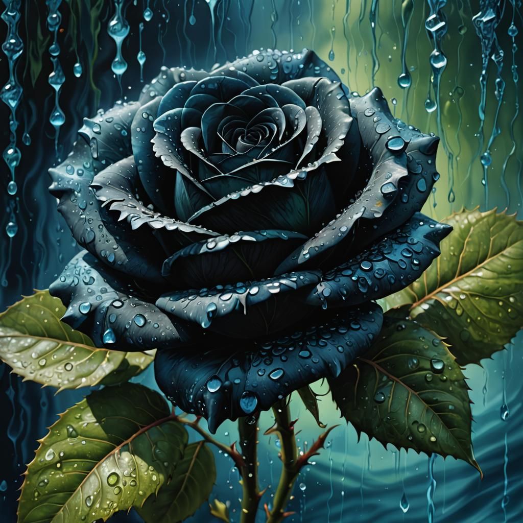 Detailed Microscopic Black Rose Digital Oil Painting