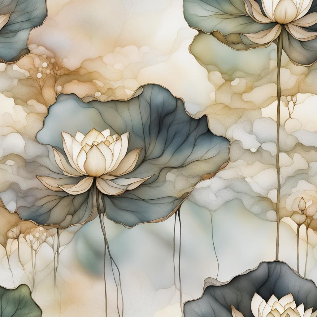 Ethereal Moonscape: Briar Wisp Lotus Flower in Pastel