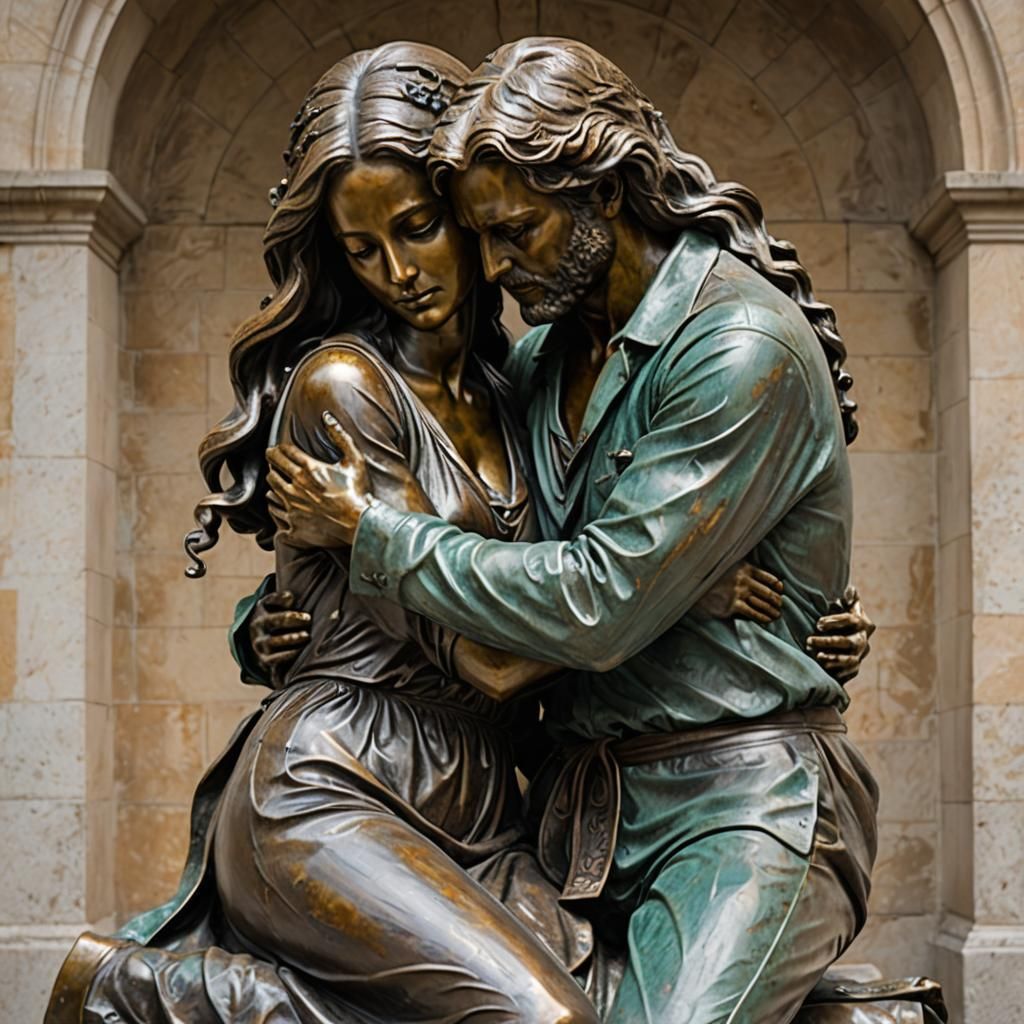 Bronze Statue of Embracing Couple