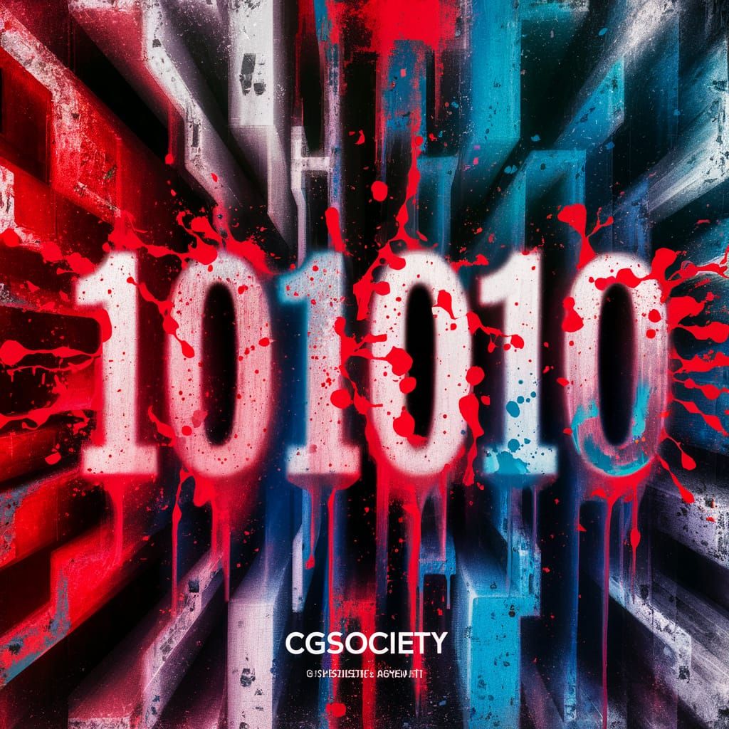 Vibrant Graffiti Art of Binary Code in Street Art Style