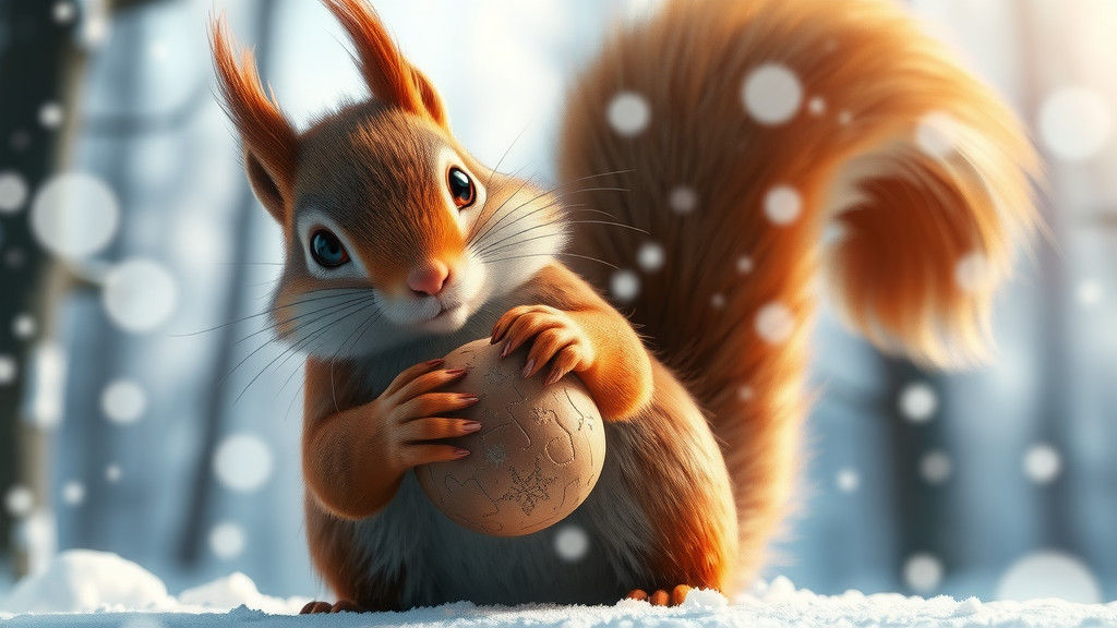 Furry Squirrel in Winter Forest: 3D Digital Art