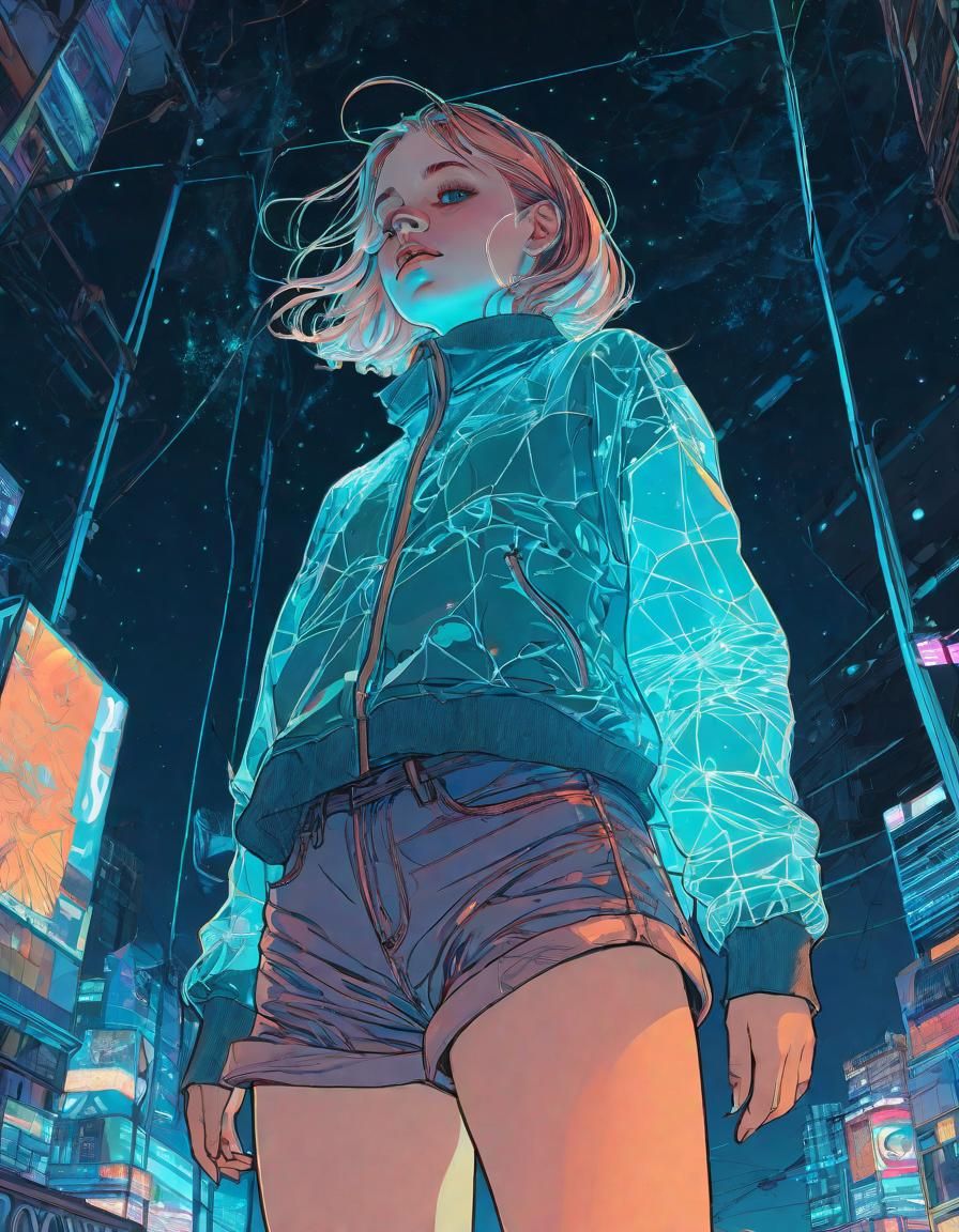 Neon Manga Girl Portrait with Bioluminescence