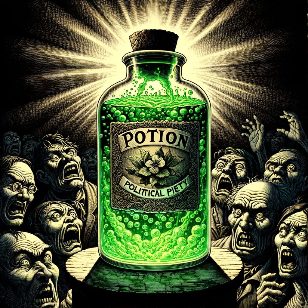 19th-Century Illustrative Art: Grotesque Scene with Bubbling...