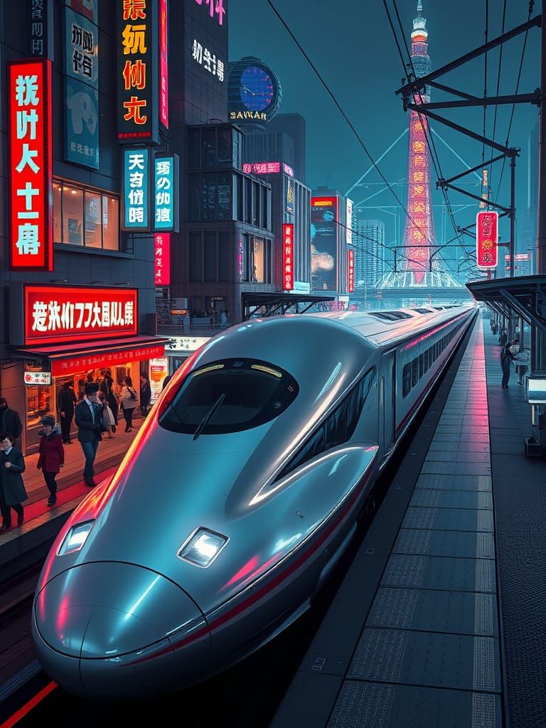 Tokyo Train Station Futuristic Landscape in Neon Colors