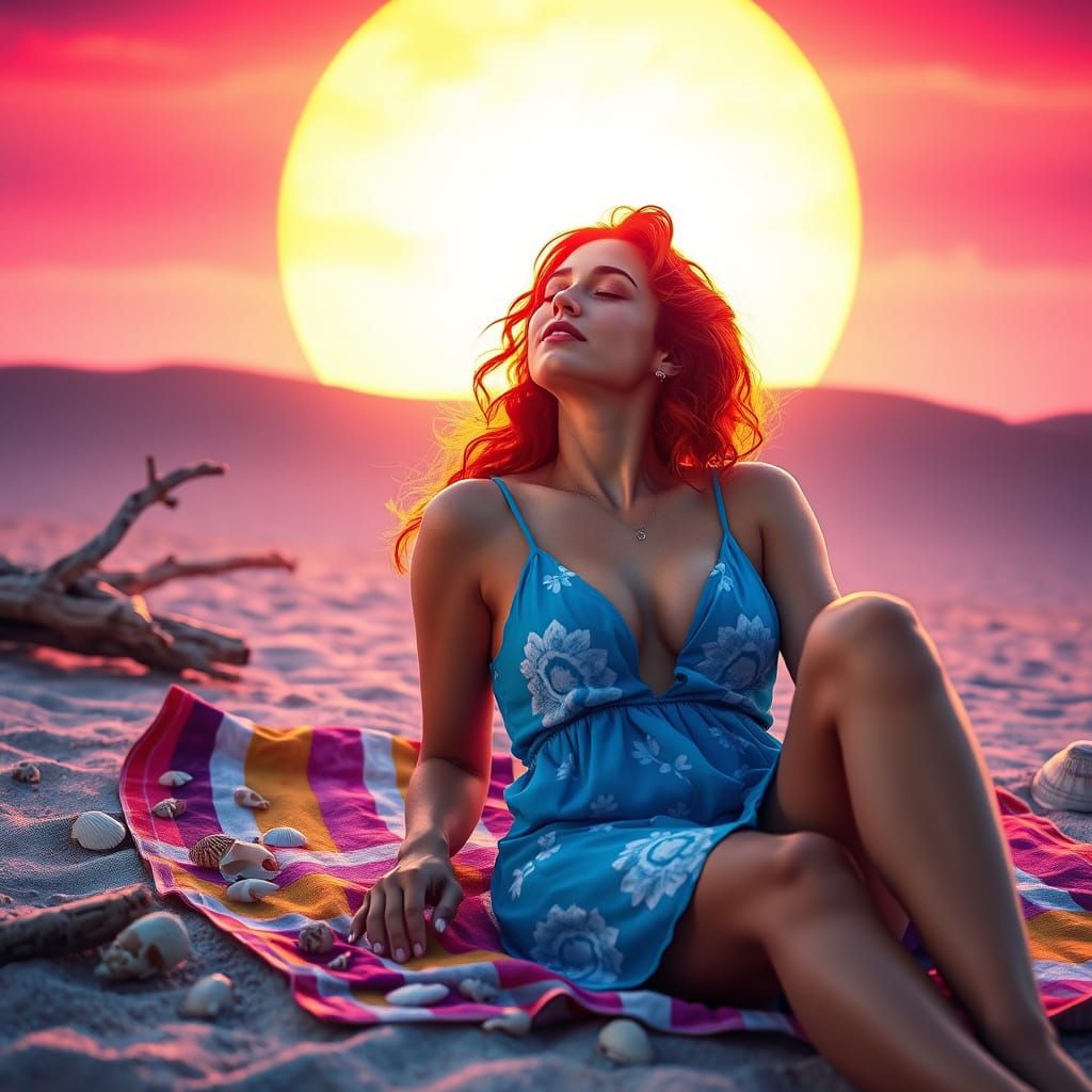 Serene Redhead Basks in Radiant Beach Sunset