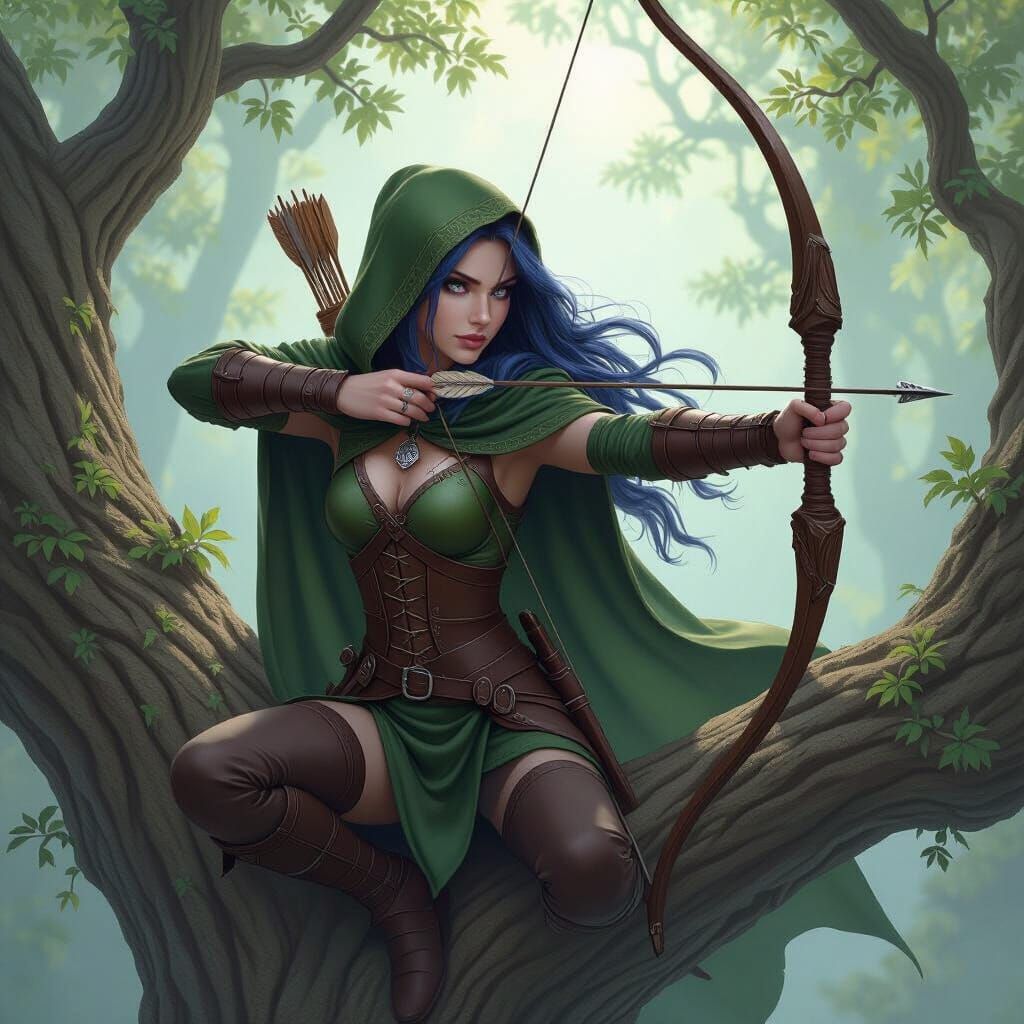 Wood Elf Archer in Ethereal Forest, Fantasy Art
